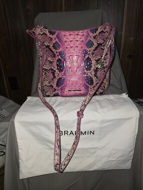 Brahmin Pink Embossed Croc & Snake-Print Bucket Bag